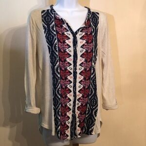 Lucky brand boho style button shirt top roll sleeve sz M
